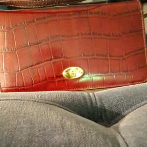 Etienne Aigner Burgundy Croc-Embossed Wristlet